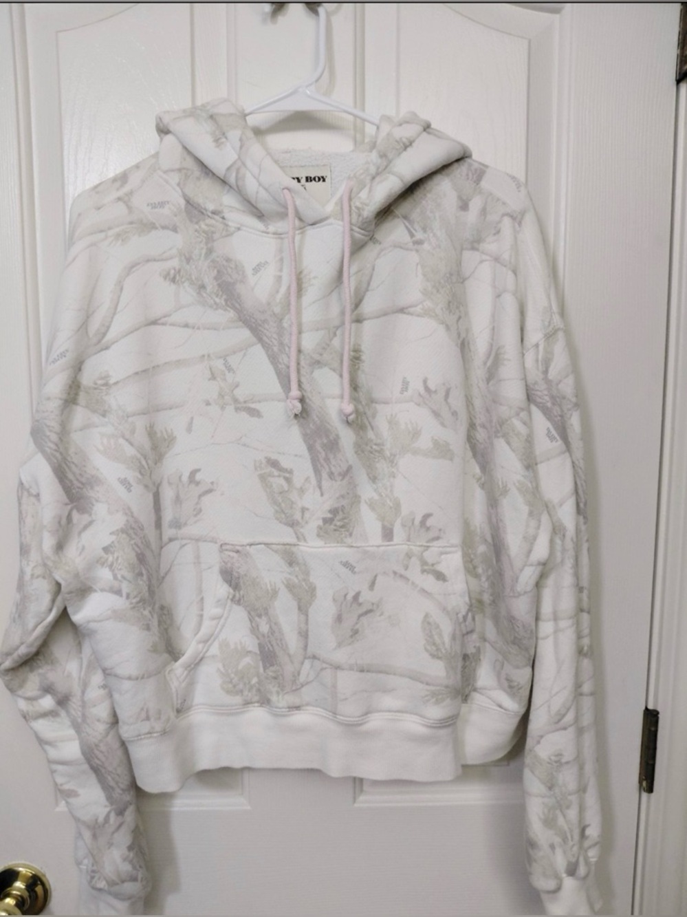 Dairy Boy Woodlands Camo Hoodie with Pink Puff Letters Size Medium